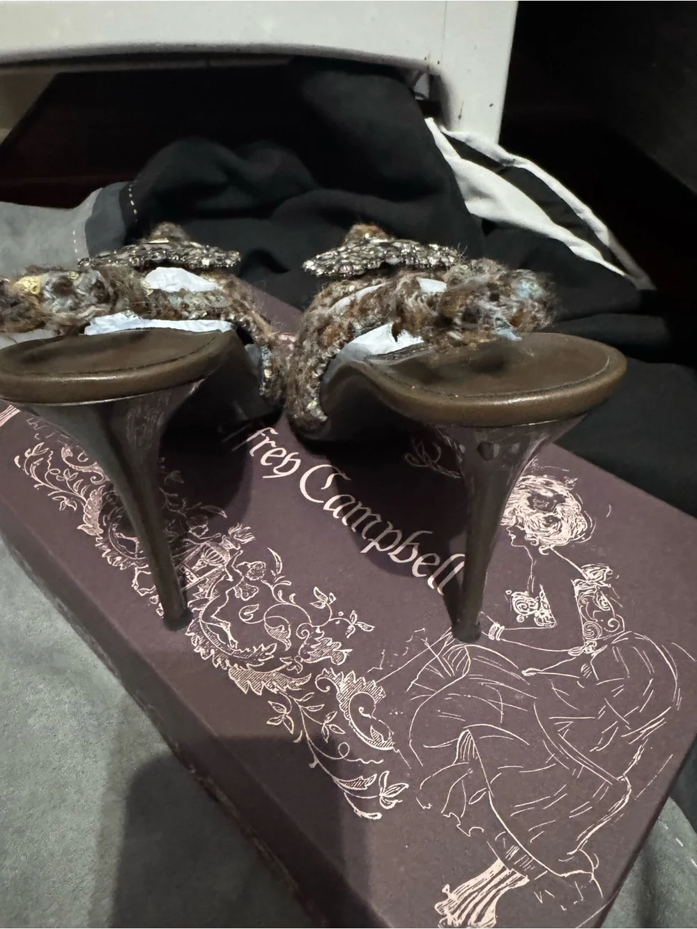Jeffrey Campbell Brown Tweed Slingback Heel with Crystal Brooch